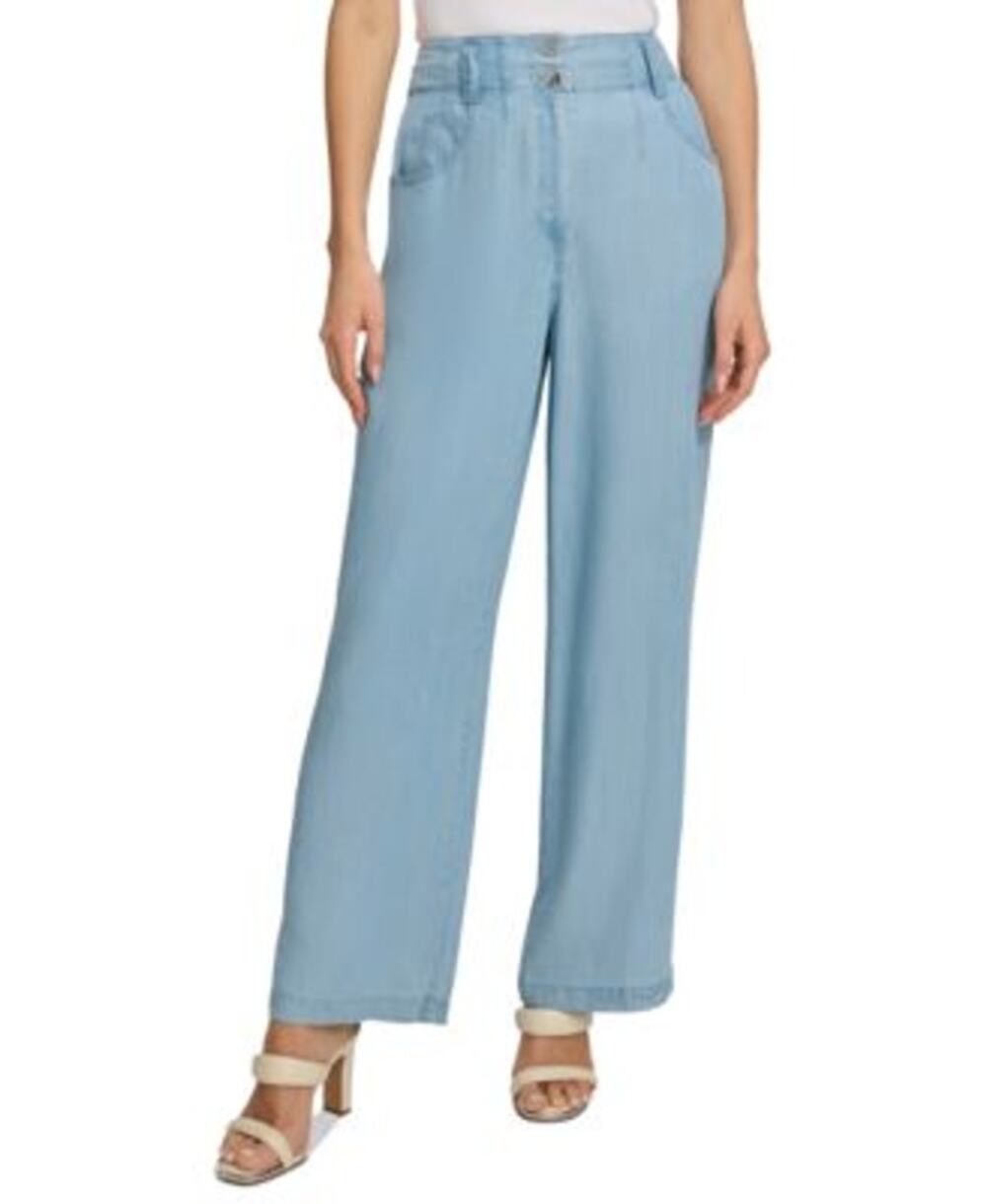 DKNY Women's Chambray Wide-Leg Pants in Light Chambray